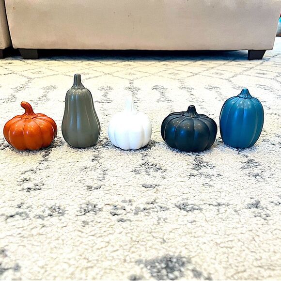 NEW Set of 5 Ceramic Multicolor Pumpkin & Gourds Fall Decor - Picture 2 of 4